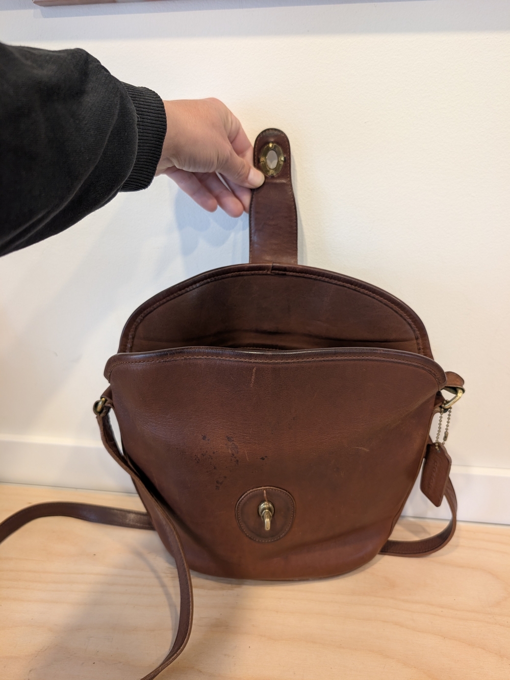 VTG 1995 Coach Nottingham Binocular Bag 9948 - Rare Two-Tone Mahogany & Taupe - Picture 12 of 13